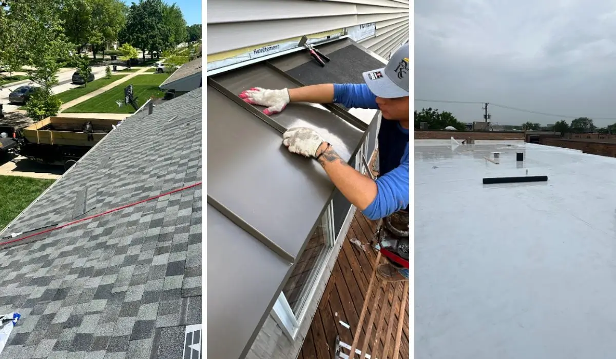 Asphalt shingles, metal roofing, and flat roof installations completed by professional roof contractors in Downers Grove.
